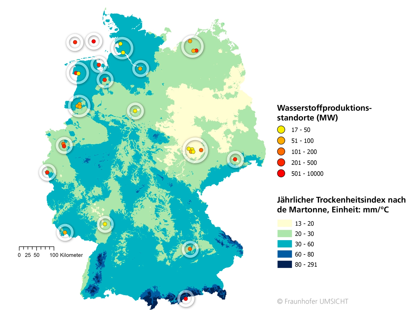 Wasserstoffproduktionsstandorte in Deutschland und Trockenheit