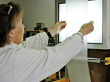 Visual inspection of a blown film.