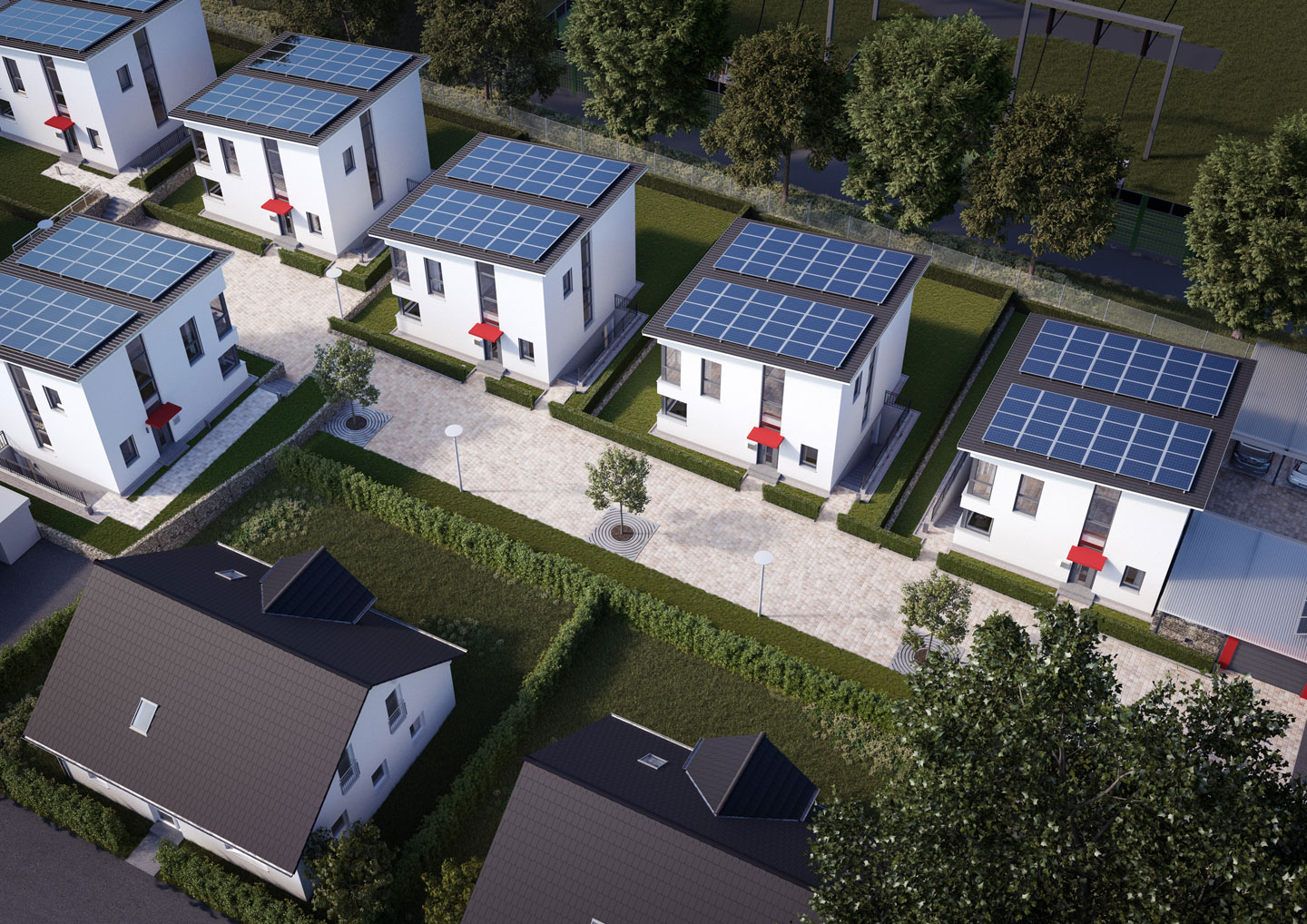 Eigenversorgung von Wohngebäuden mit regenerativer Energie: Im Herner Stadtteil Sodingen entstehen sieben Modellhäuser.