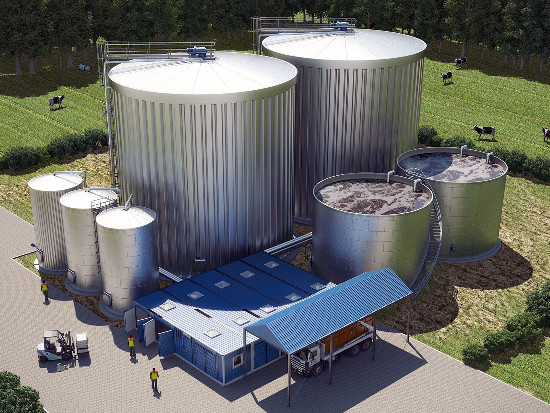 Mit einer mehrstufigen biologischen Behandlungsanlage für hochbelastete Abwasserströme und flüssige Abfälle erzeugt eine Großmolkerei Biogas. 
