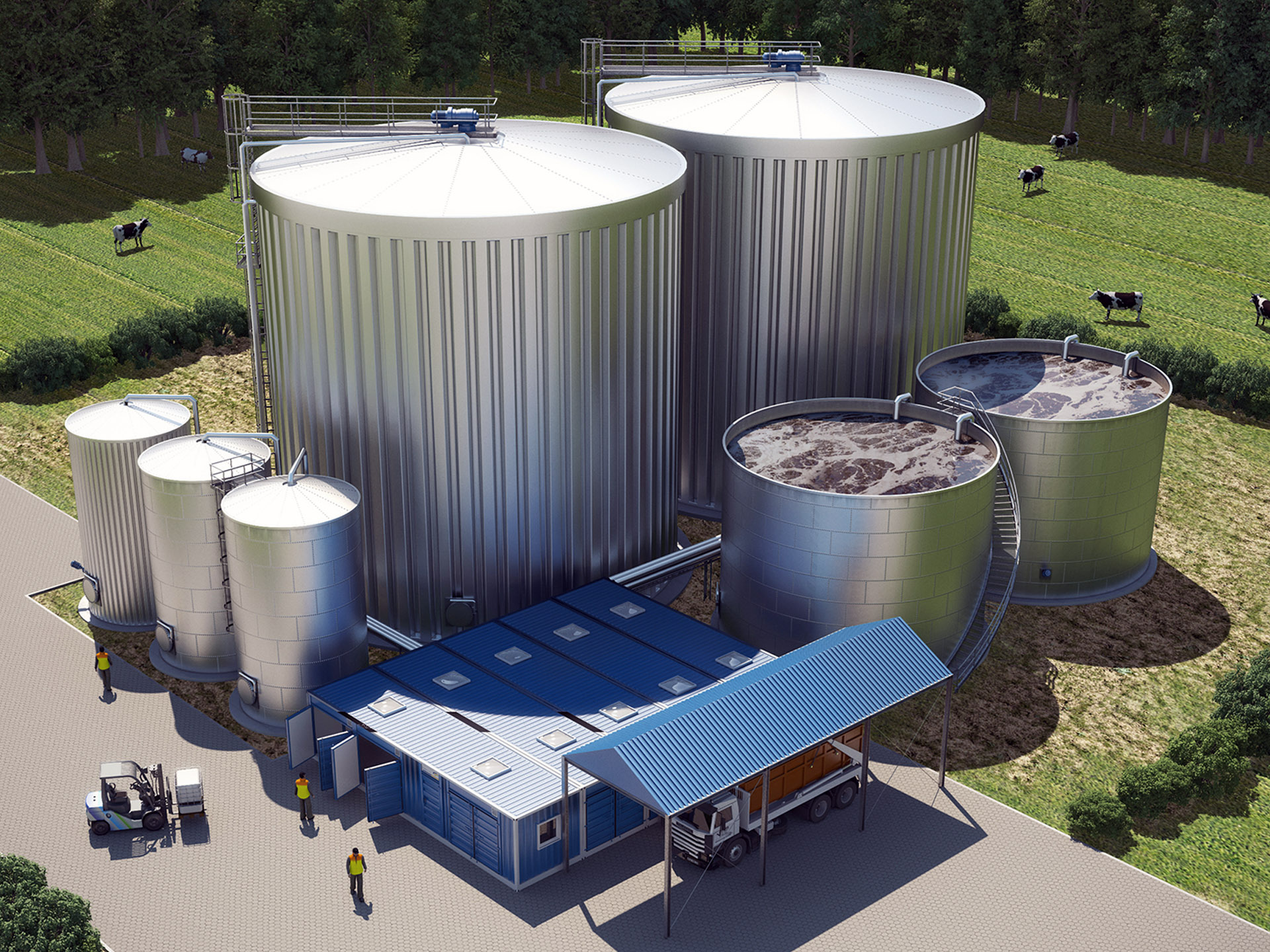 Mit einer mehrstufigen biologischen Behandlungsanlage für hochbelastete Abwasserströme und flüssige Abfälle erzeugt eine Großmolkerei Biogas. Mit einer mehrstufigen biologischen Behandlungsanlage für hochbelastete Abwasserströme und flüssige Abfälle erzeugt eine Großmolkerei Biogas.
