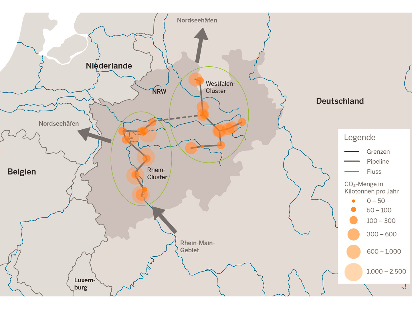 Entwurf einer möglichen CO2-Pipeline-Infrastruktur