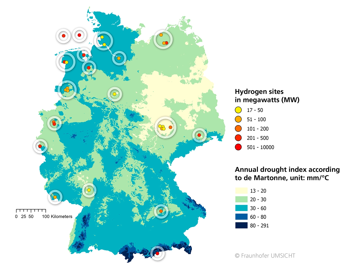 Hydrogen production sites in Germany and droughtin Deutschland und Trockenheit